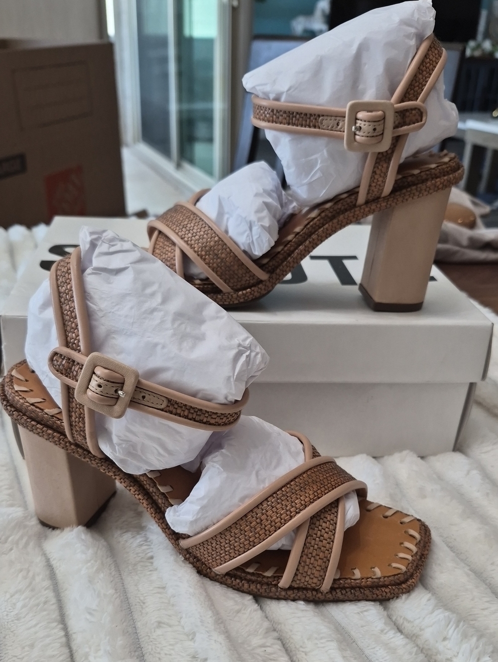 SCHUTZ ALITA SANDALS RAFIA WOMEN'S SZ 7.5B